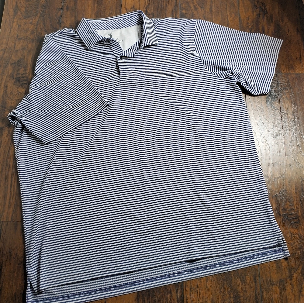 Mens F&G Tech Golf Polo blue & white striped sz XXL
